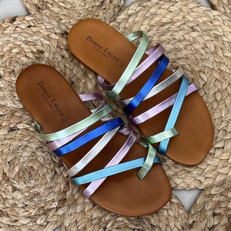 Sandales Donna Più Marron Taille 39 - En Cuir, Neuves Avec Emballage, Destockage